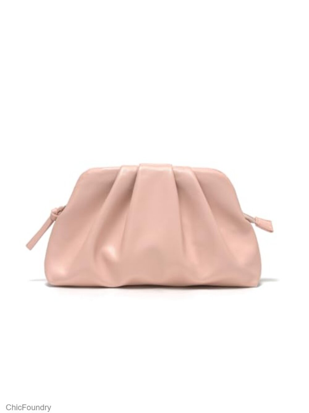 Vegan Leather Pleated Evening Bag Zip Clutch Purse Detachable Chain